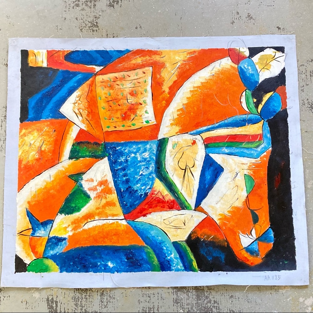 Vintage Rolled Canvas large Painting Abstract Original Art